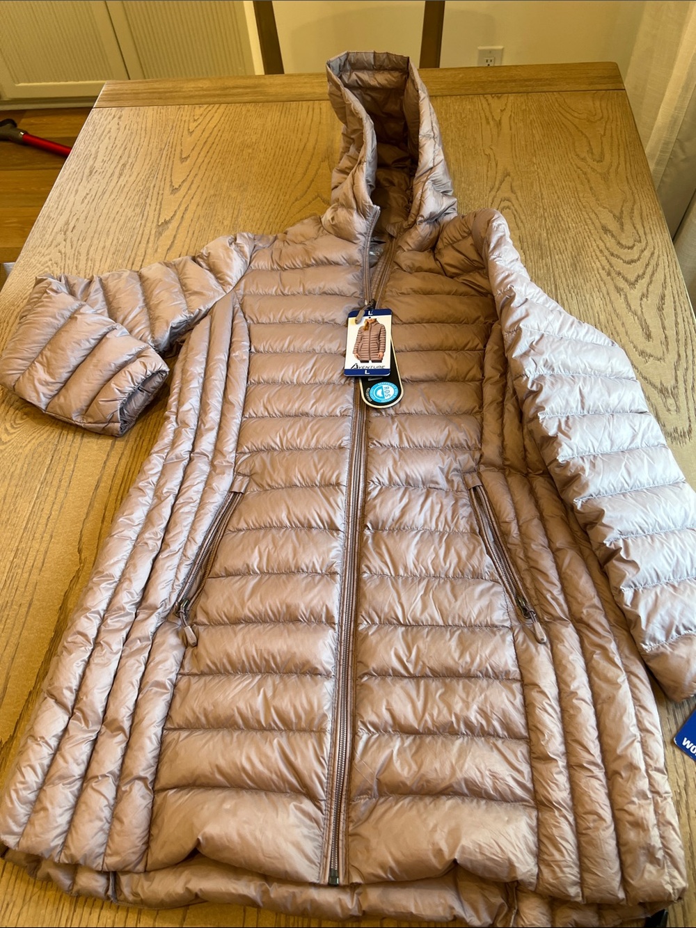 Aventure Hooded Puffer Long Jacket - Size Large - Color is Light Blush